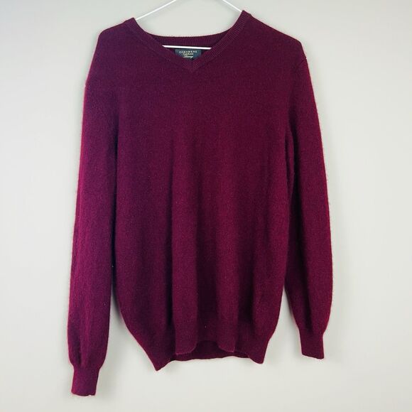 Club Room Men's 100% 2-Ply Cashmere Burgundy V-Neck Pullover Sweater Size L - Picture 1 of 9